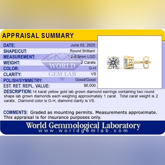 2 CT Lab Grown Diamond Stud Earrings | G VS | 14K Gold Yellow, White or … - Picture 10 of 11